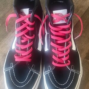 Vans Black and Pink High-Top Sneakers